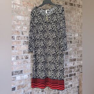 Animal Print Long Sleeve Dress with Red Accents metal details